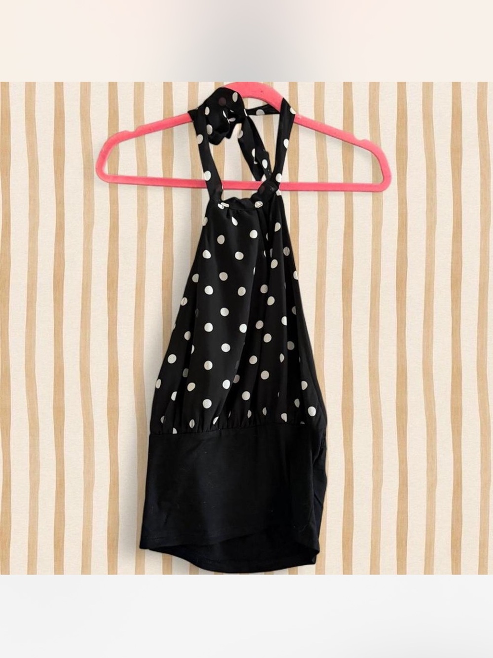 Motel Rocks Black and White Polka Dot Halter Top